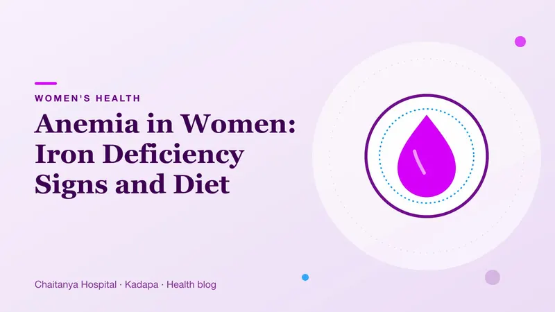 A deep red-purple drop symbol representing blood and iron levels in women with anemia.