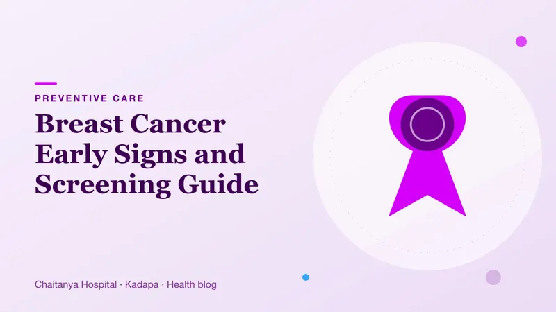 A pink-purple ribbon illustration representing breast cancer awareness and early screening.