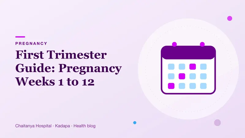 A calendar page in soft purple tones marking the first twelve weeks of pregnancy