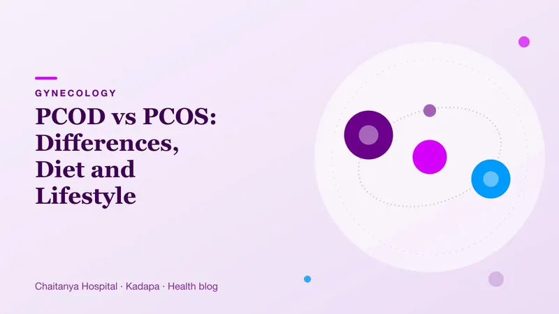 Soft rounded cell shapes representing the ovaries and hormones in PCOD and PCOS.