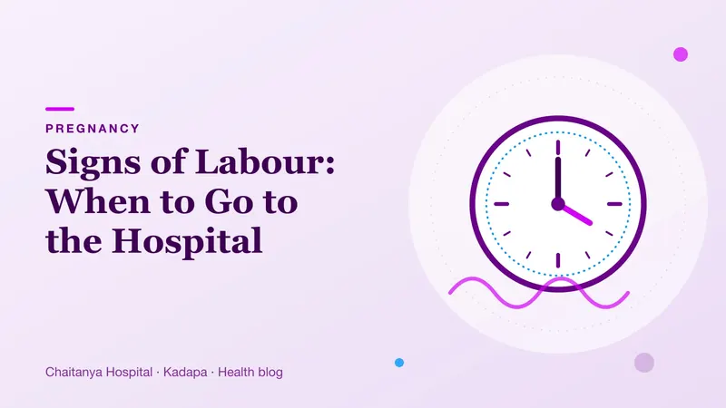 Illustration of a clock on a soft lavender background marking the start of labour