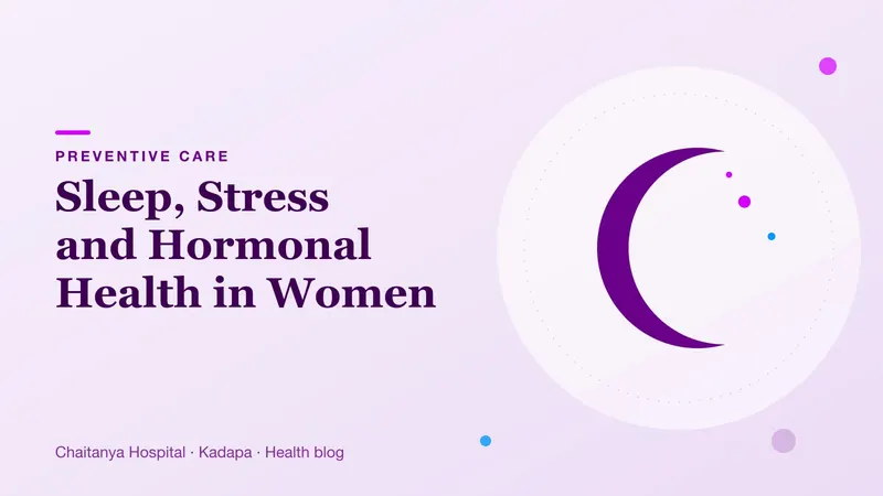 A crescent moon illustration representing sleep, stress and hormonal health in women.