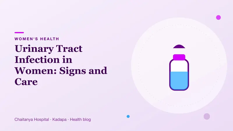 A purple water bottle symbol representing hydration and the prevention of urinary tract infections in women.